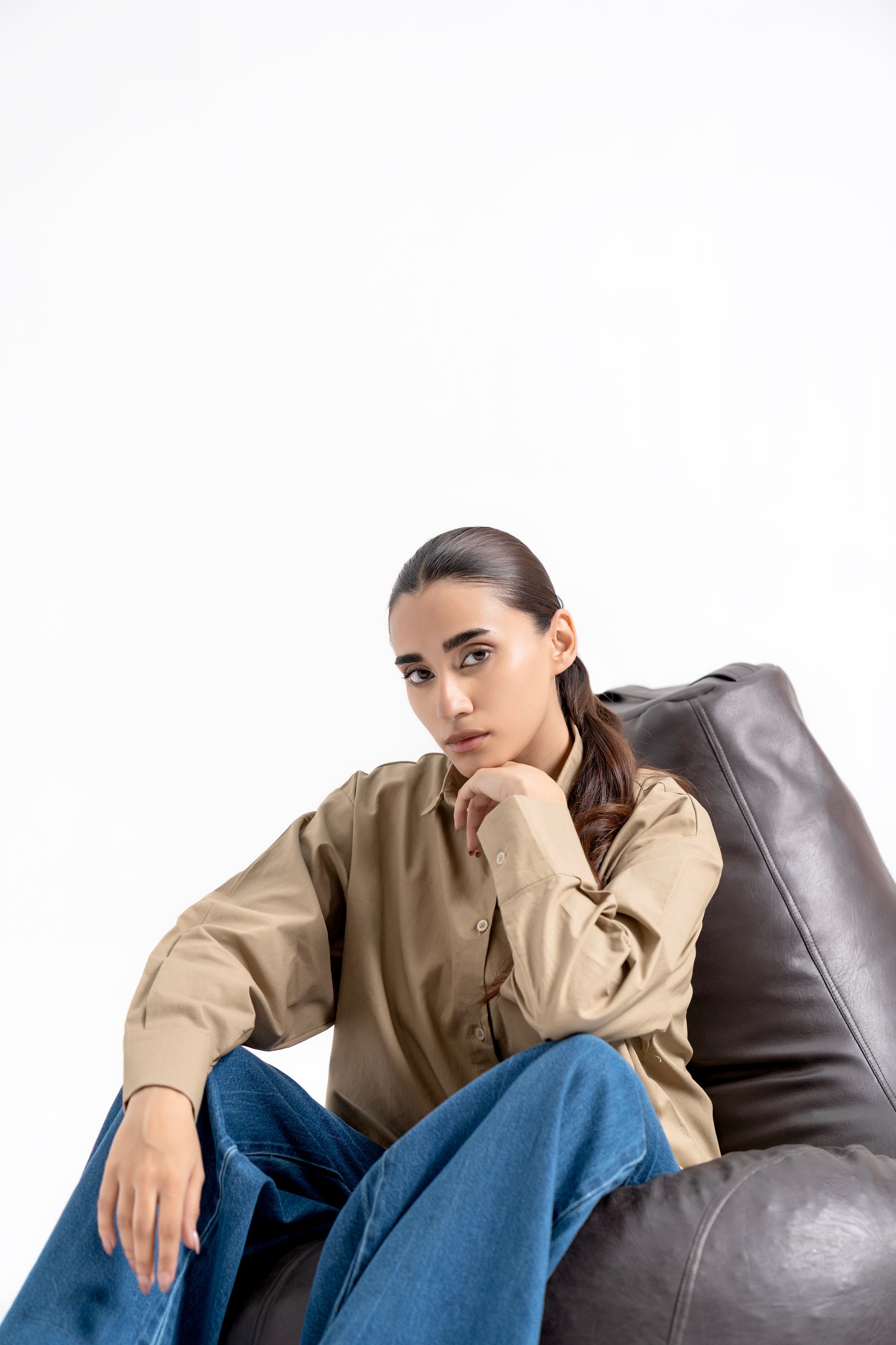 Oversized Shirt with Pleat at Back - Khaki (linen)