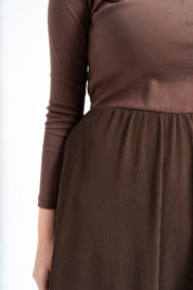 Square Neck Knit & Flowy Maxi Dress - Mocha Brown