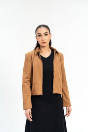 Suede Jacket with Zip - Camel