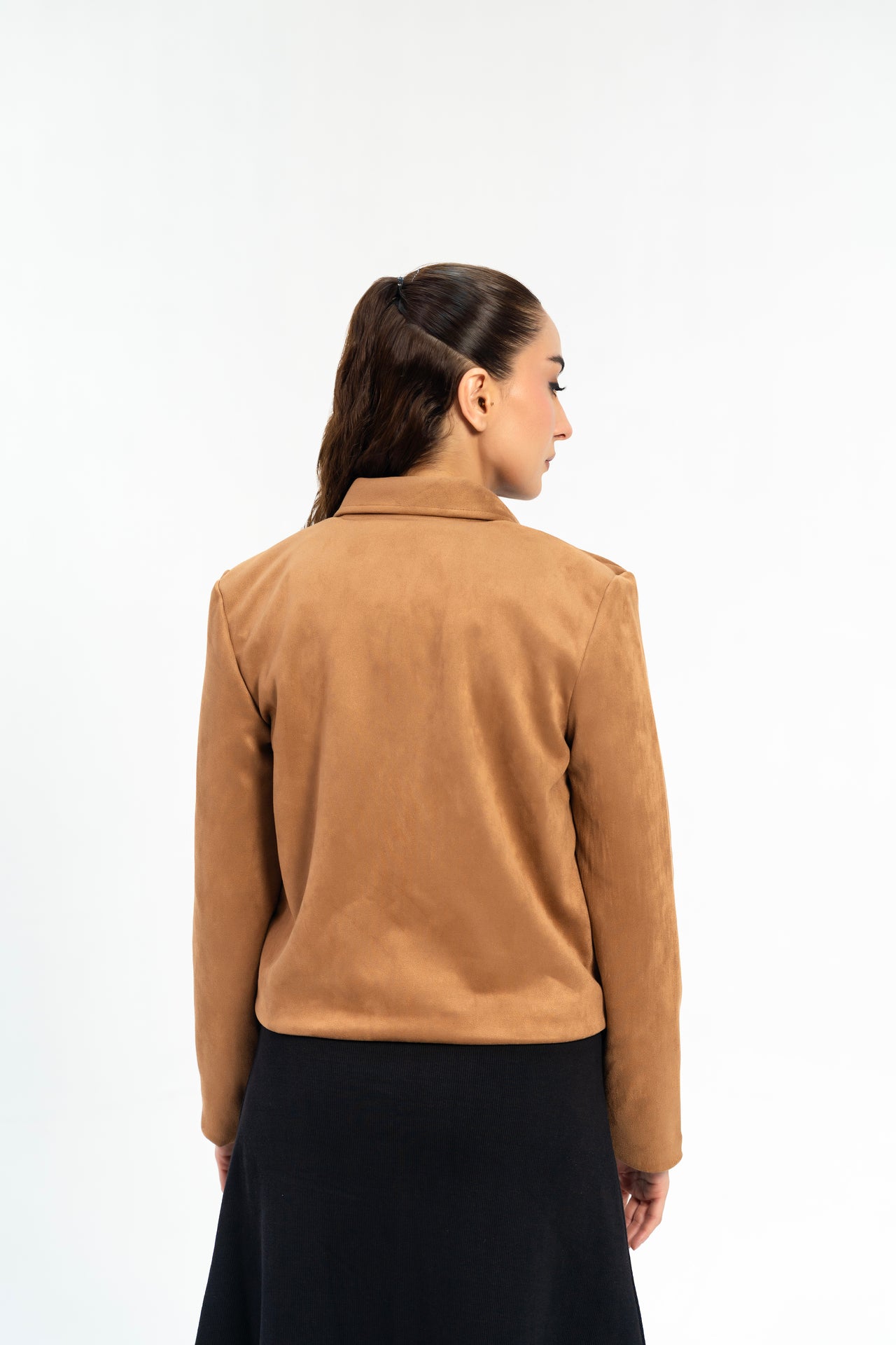 Suede Jacket with Zip - Camel