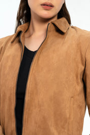 Suede Jacket with Zip - Camel