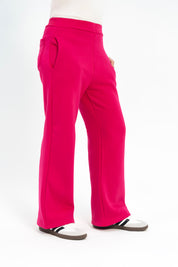 Wide Leg Fleece Sweatpants - Fuchsia Pink