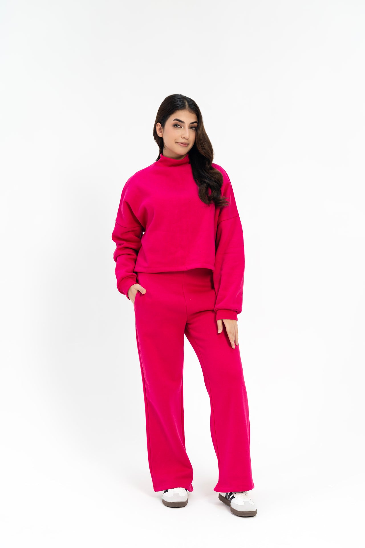 Wide Leg Fleece Sweatpants - Fuchsia Pink