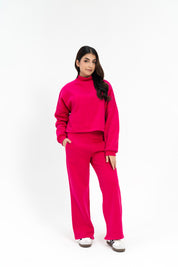 Wide Leg Fleece Sweatpants - Fuchsia Pink