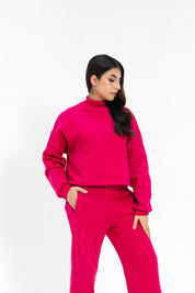 Wide Leg Fleece Sweatpants - Fuchsia Pink