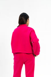 Cropped Mock Neck Pullover - Fuchsia Pink