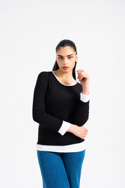 Mock Layer Contrast T-Shirt - Black & White