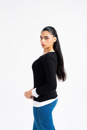 Mock Layer Contrast T-Shirt - Black & White