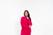 Cropped Mock Neck Pullover - Fuchsia Pink
