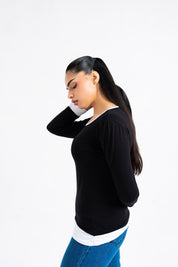 Mock Layer Contrast T-Shirt - Black & White