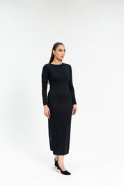 Round Neck Knitted Dress - Black