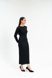 Round Neck Knitted Dress - Black