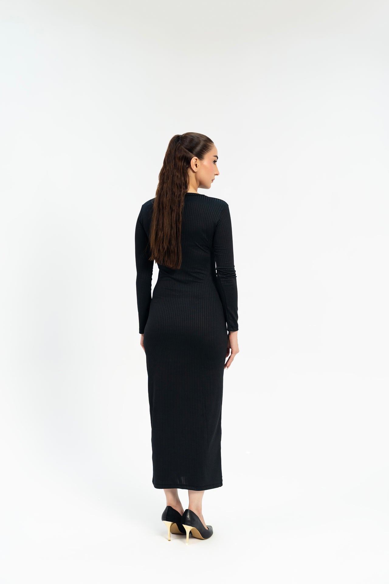 Round Neck Knitted Dress - Black