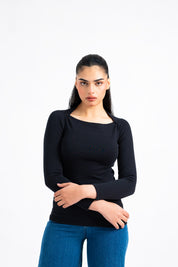 Square Cut Ribbed Top - Black