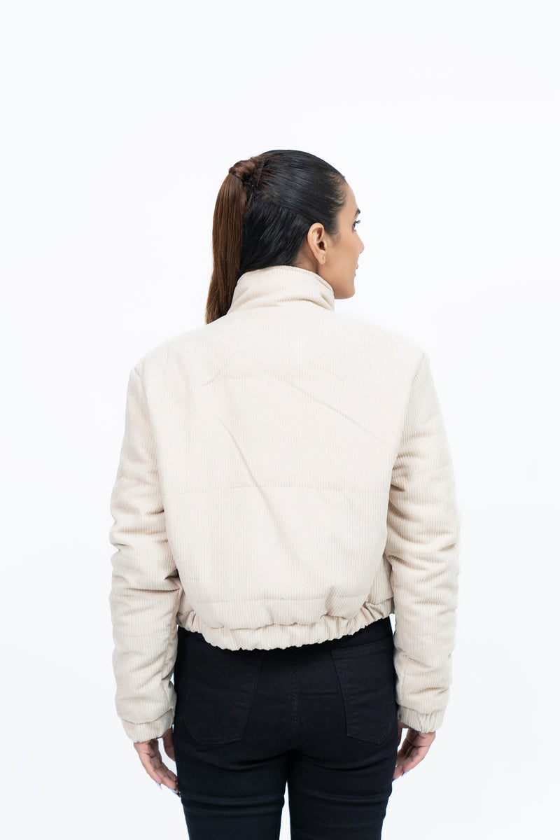 Cropped Corduroy Puffer Jacket - Cream