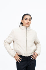 Cropped Corduroy Puffer Jacket - Cream