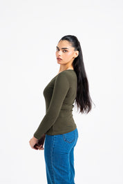 V Neck Ribbed Top - Green