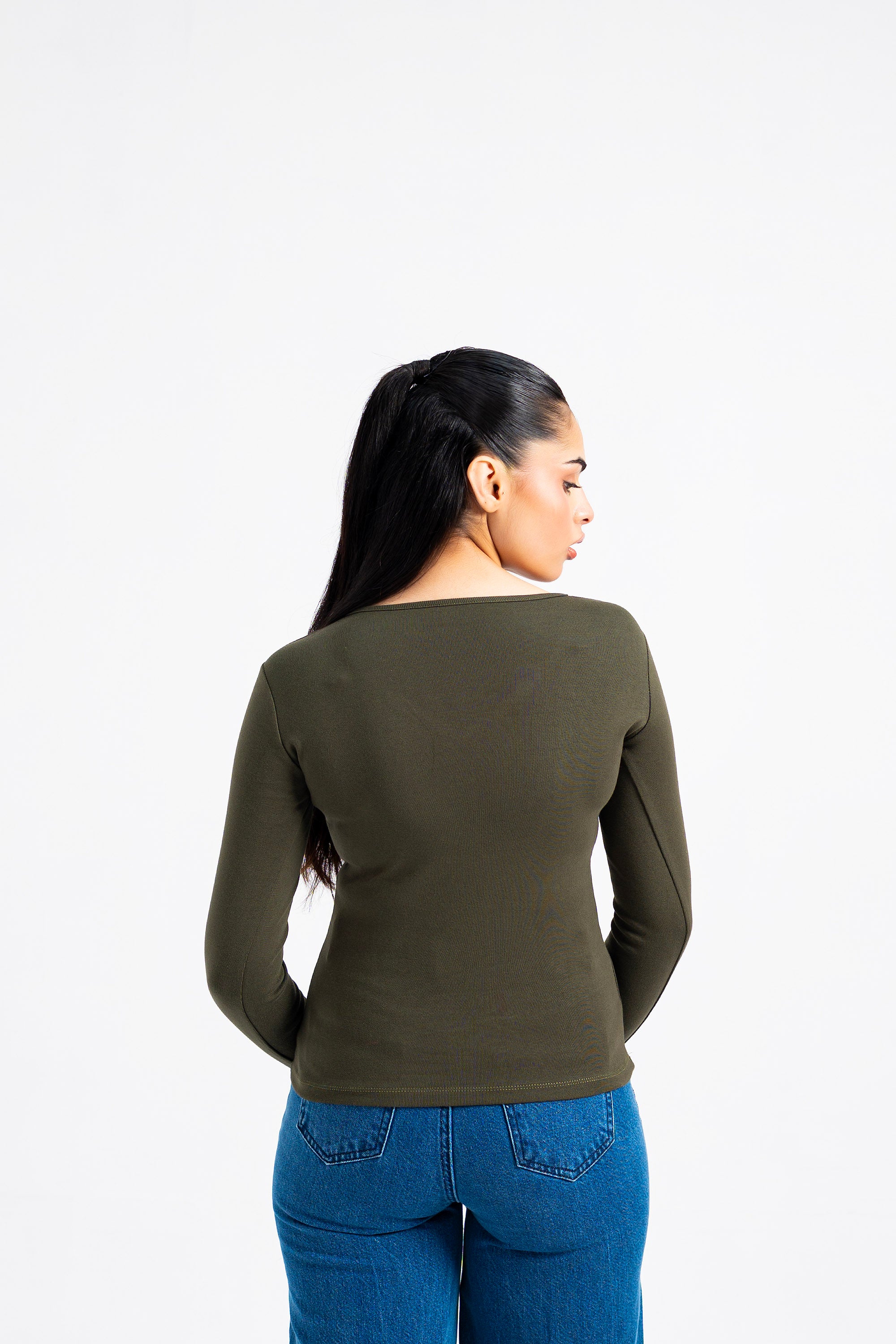 V Neck Ribbed Top - Green