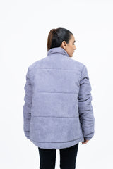 Oversized Corduroy Puffer Jacket - Greyish Purple