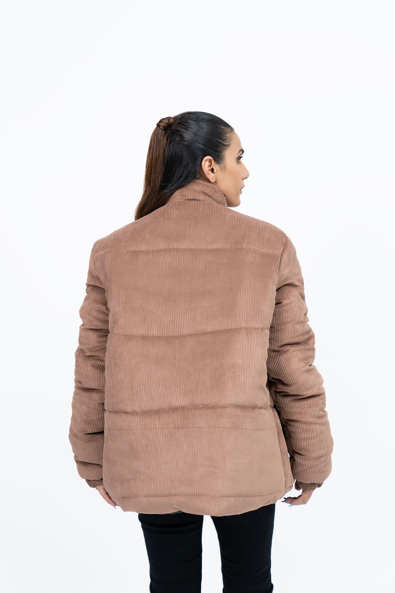 Oversized Corduroy Puffer Jacket - Light Brown