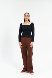 Square Neck Cropped Top - Black