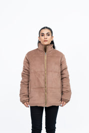 Oversized Corduroy Puffer Jacket - Light Brown