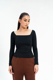 Square Neck Cropped Top - Black