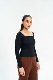 Square Neck Cropped Top - Black