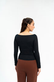 Square Neck Cropped Top - Black