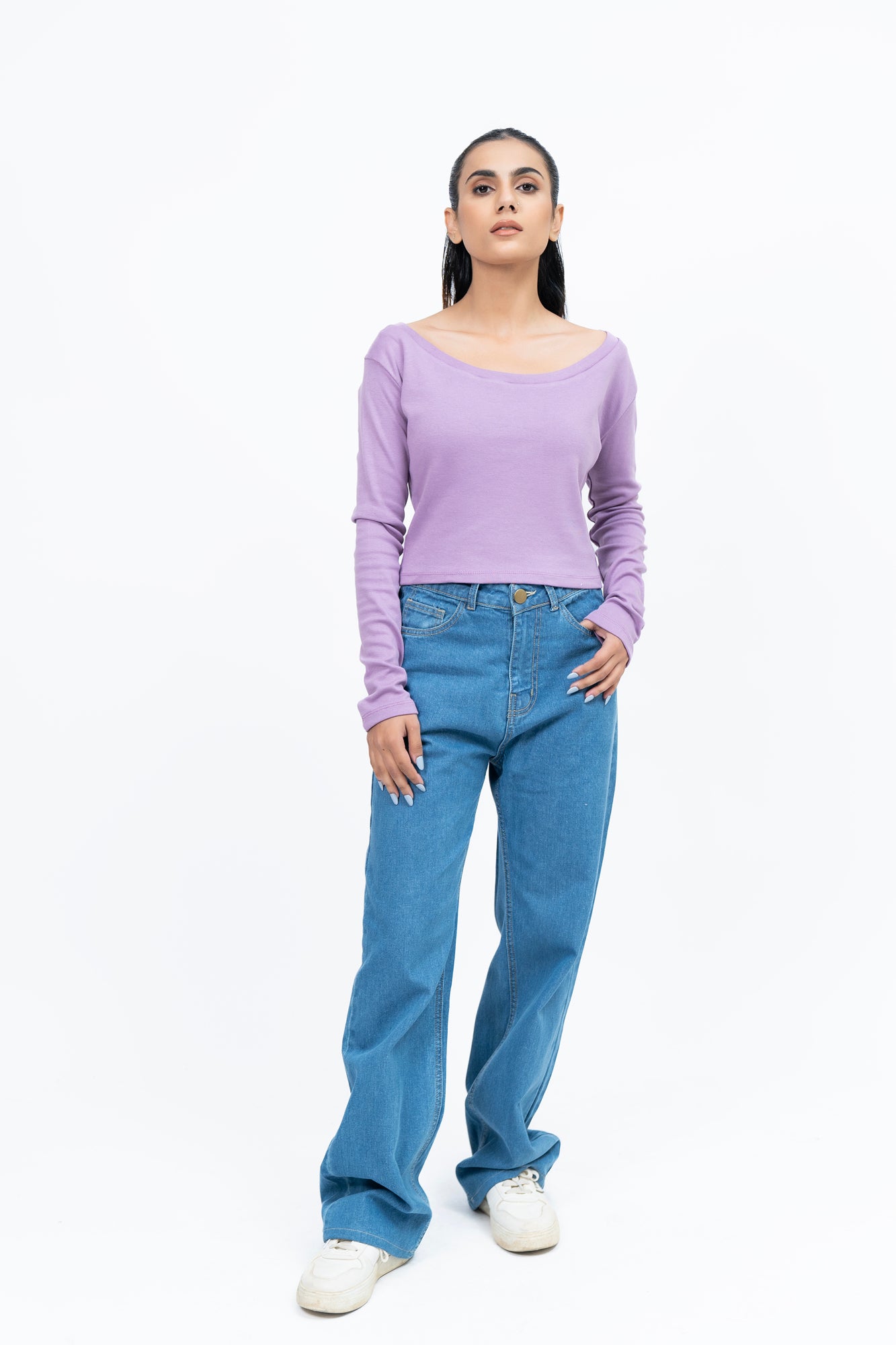 Square Neck Cropped Top - Lavender