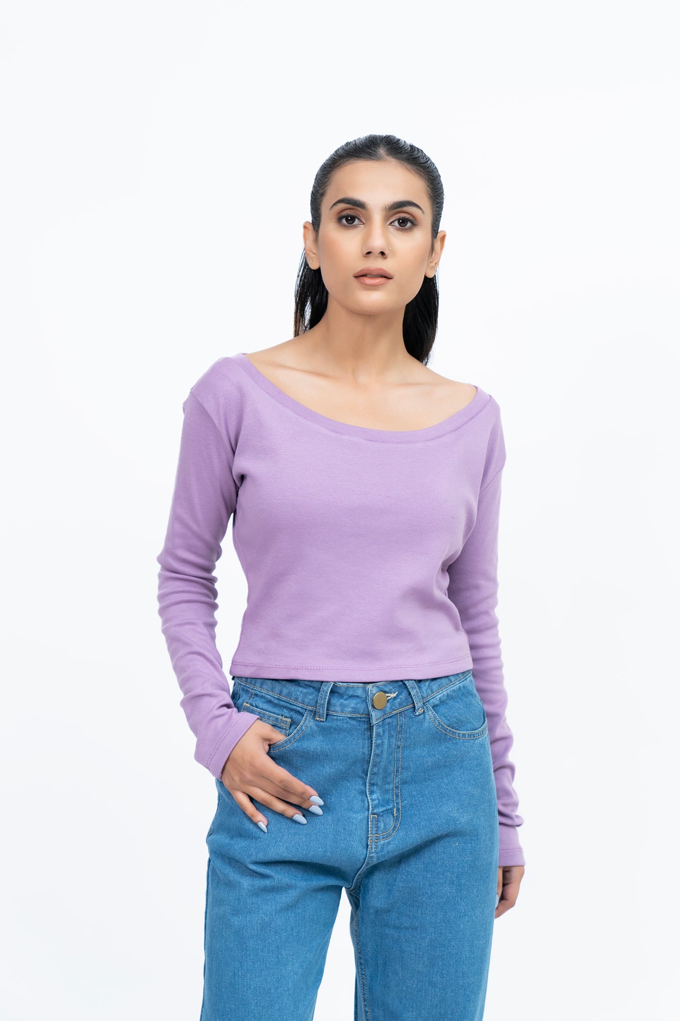 Square Neck Cropped Top - Lavender