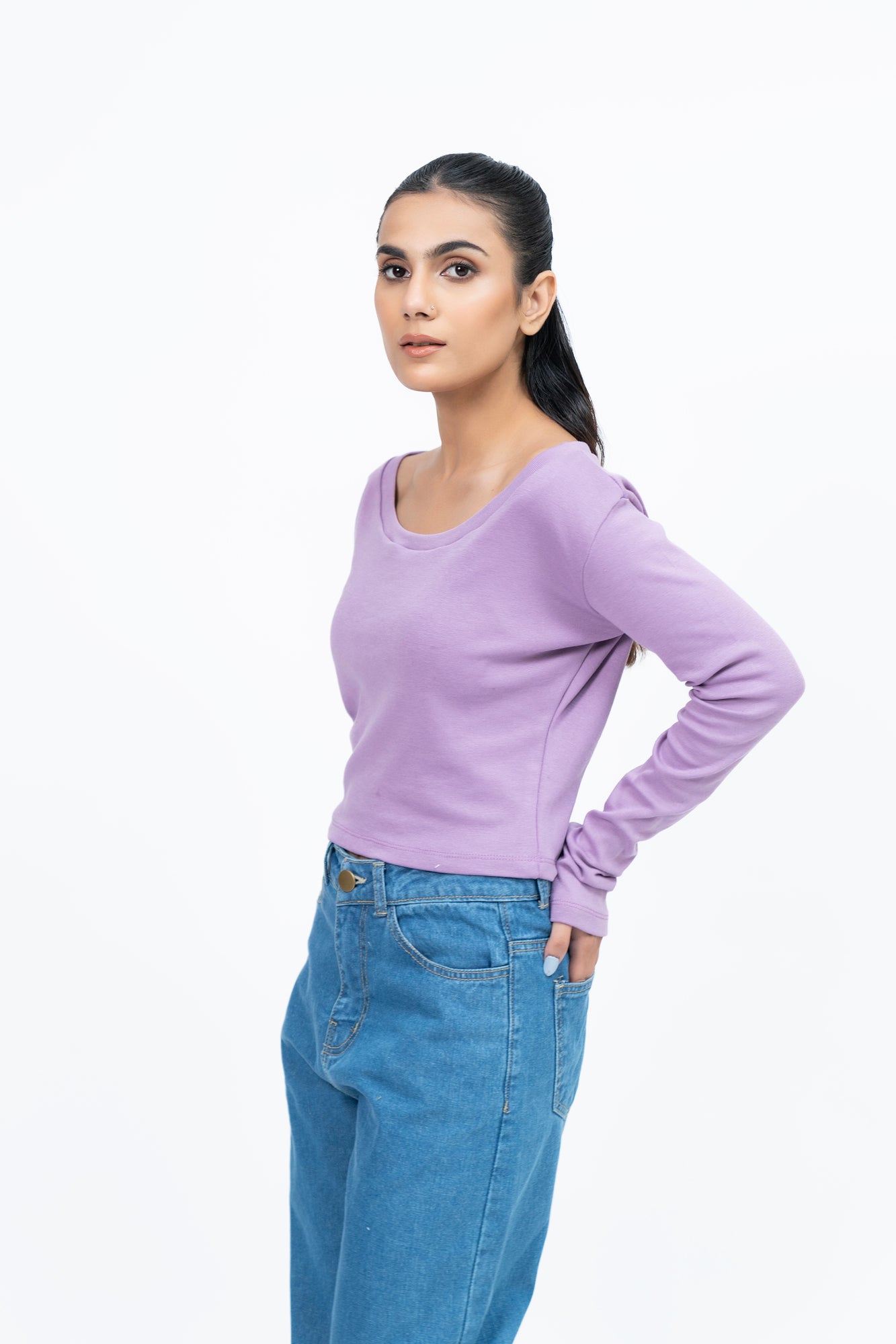 Square Neck Cropped Top - Lavender