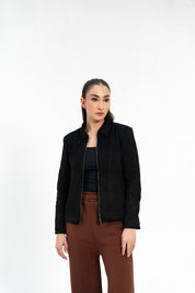 Suede Jacket with Zip - Black