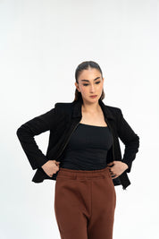 Suede Jacket with Zip - Black