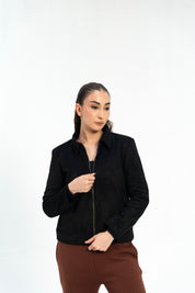 Suede Jacket with Zip - Black
