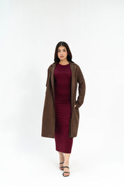 Open Front Suede Coat - Chocolate Brown