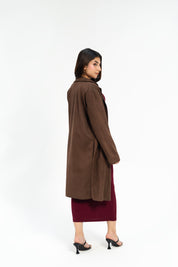 Open Front Suede Coat - Chocolate Brown
