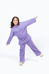 Girls Rib Knit Wide Leg Pant - Light Purple