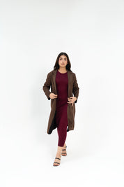 Open Front Suede Coat - Chocolate Brown