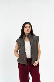 Boxy Fit Puffer Vest - Chocolate Brown