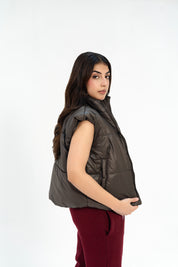 Boxy Fit Puffer Vest - Chocolate Brown