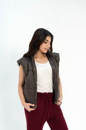 Boxy Fit Puffer Vest - Chocolate Brown