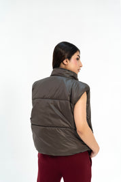 Boxy Fit Puffer Vest - Chocolate Brown