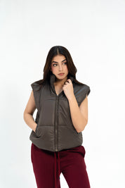Boxy Fit Puffer Vest - Chocolate Brown