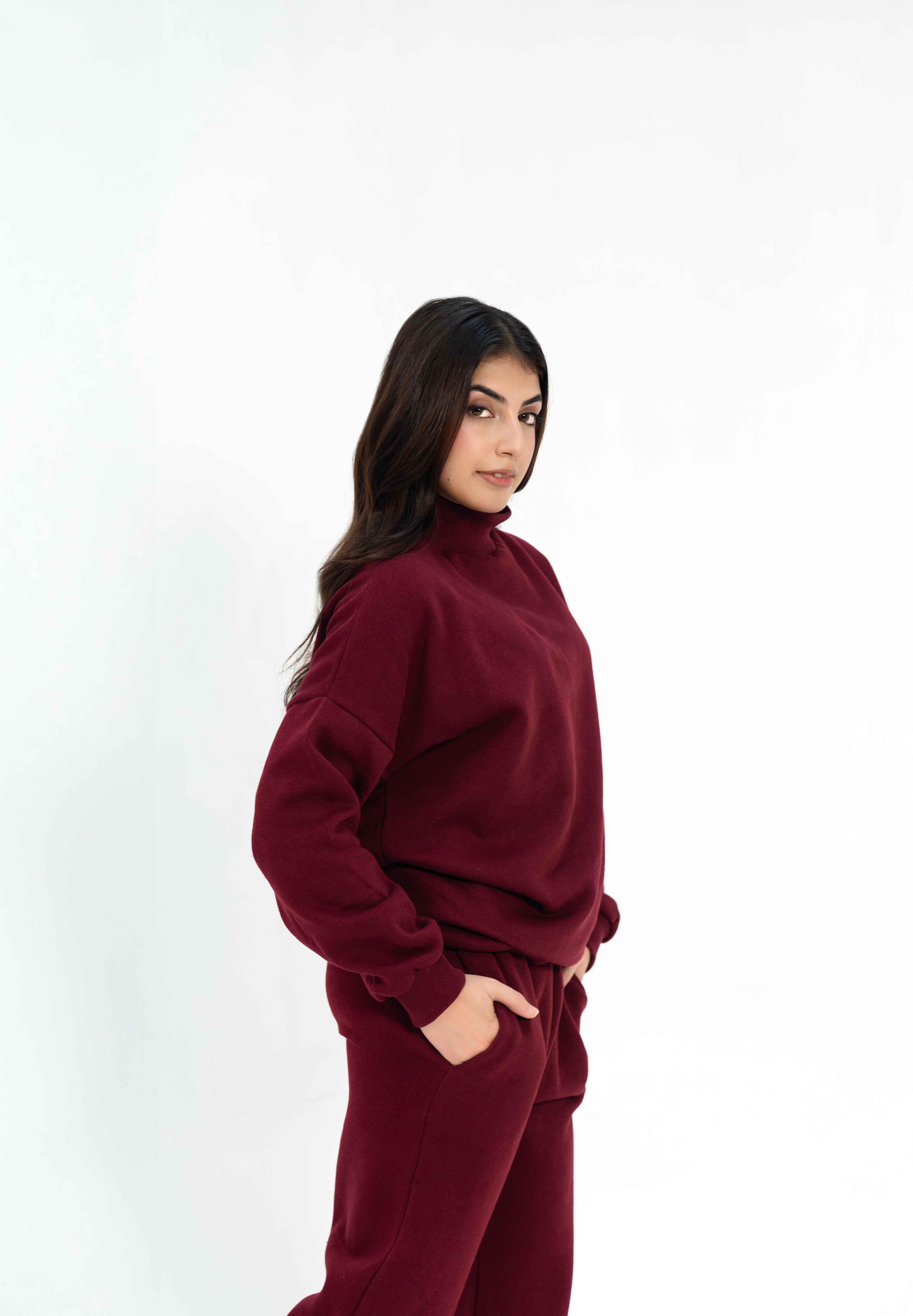 Mock Neck Pullover - Maroon
