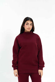 Mock Neck Pullover - Maroon