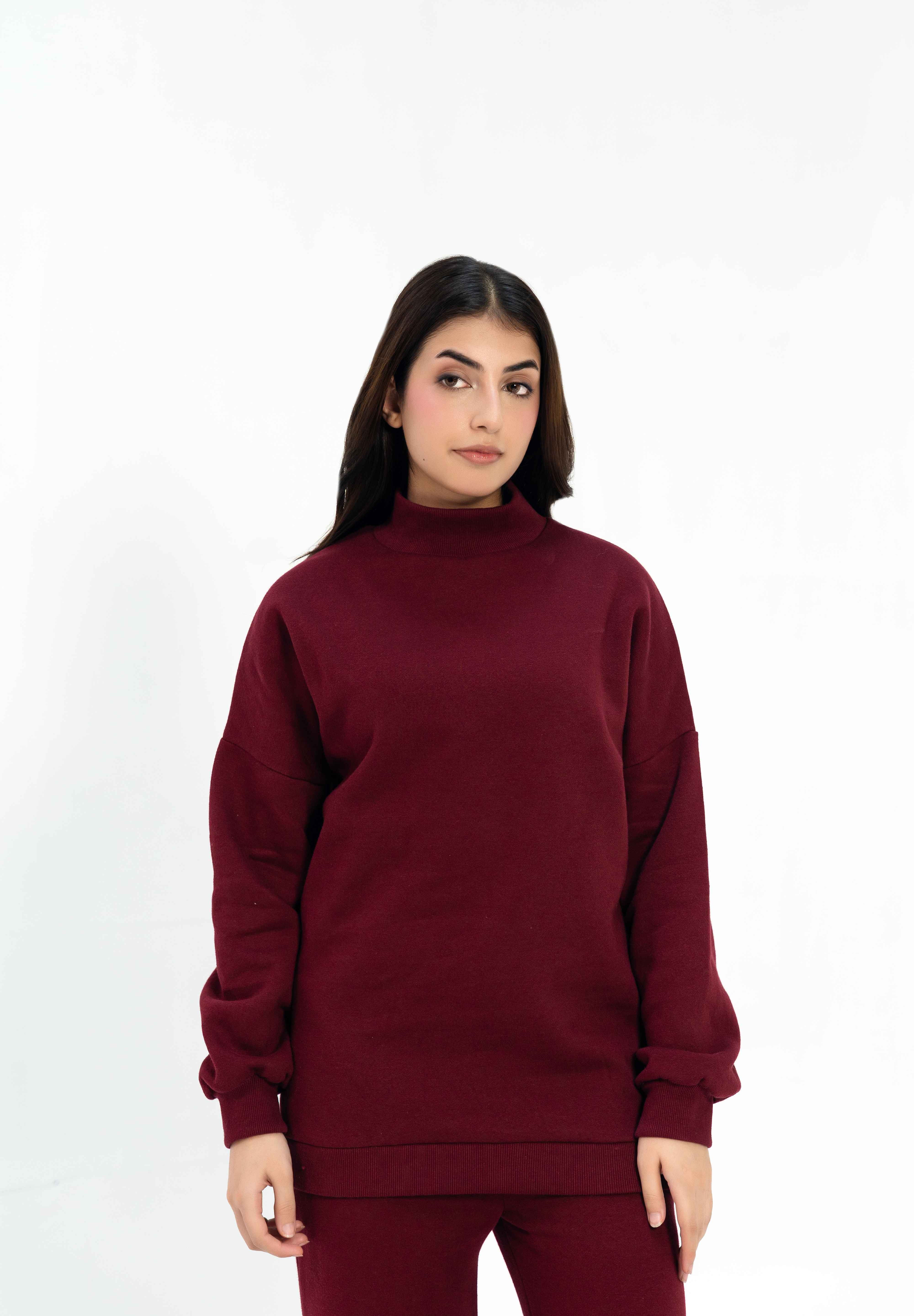 Mock Neck Pullover - Maroon