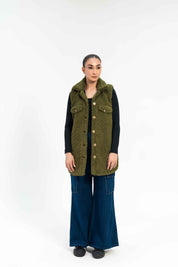 Sherpa Long Vest - Olive