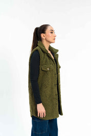 Sherpa Long Vest - Olive