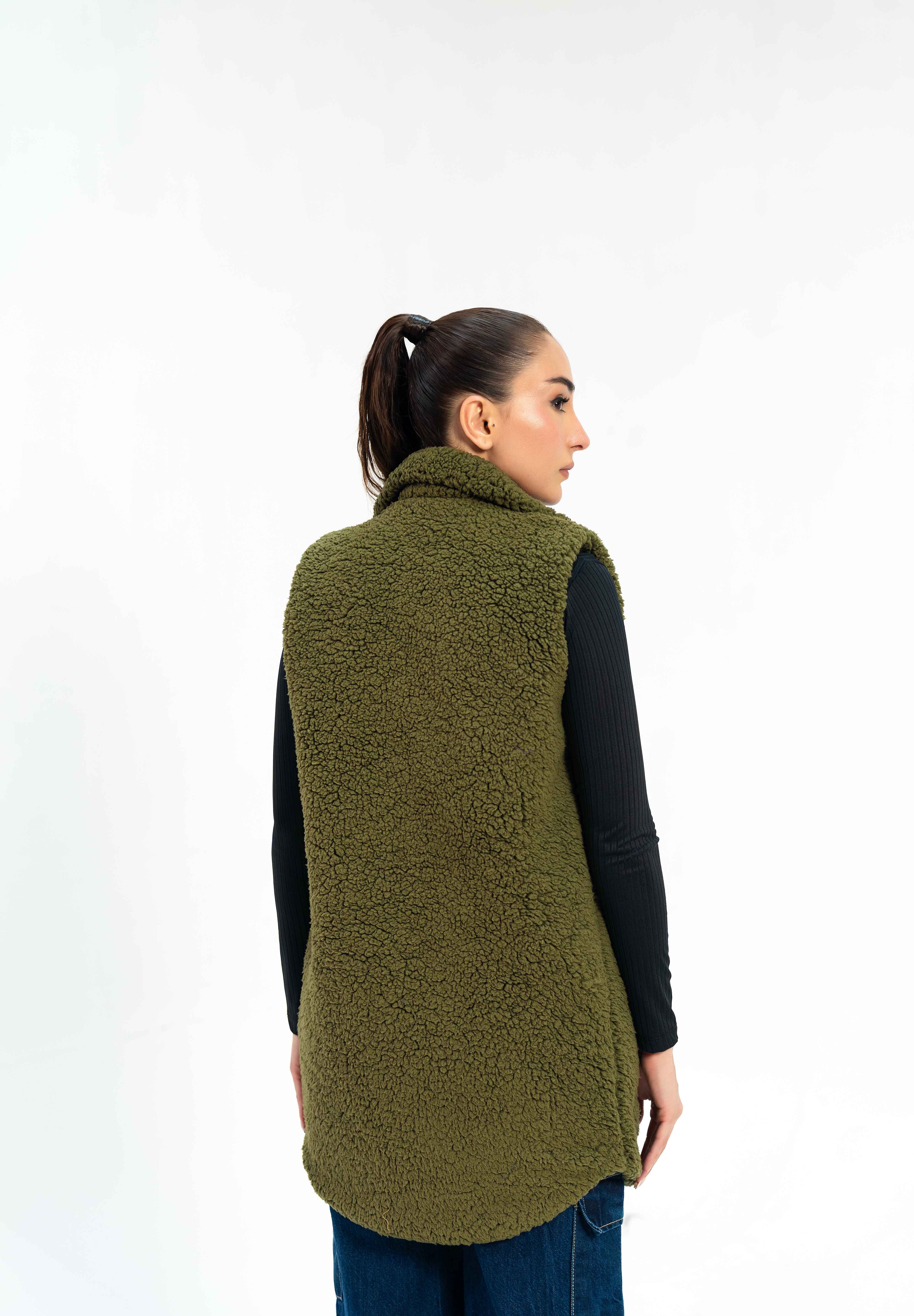 Sherpa Long Vest - Olive